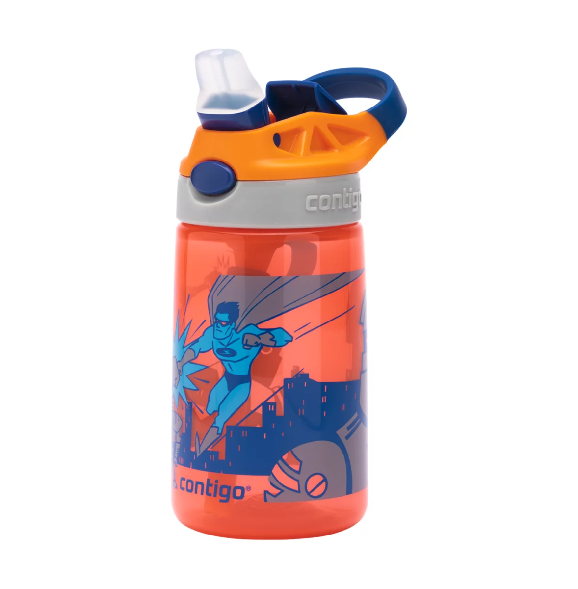 Contigo Gizmo Flip AUTOSPOUT™ Kids Water Bottle, 420 ml ( Nectarine Superhero)